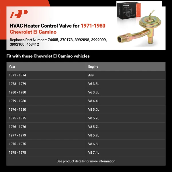 HVAC Heater Control Valve for 1971-1980 Chevrolet El Camino