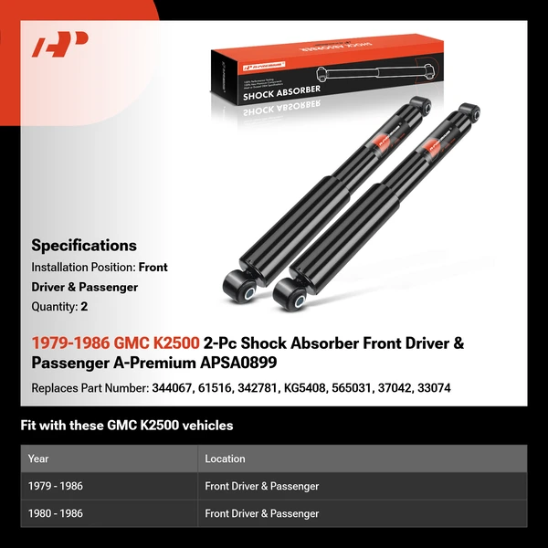 1979-1986 GMC K2500 2-Pc Shock Absorber Front Driver & Passenger A-Premium APSA0899