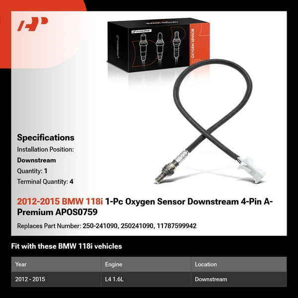 2012-2015 BMW 118i 1-Pc Oxygen Sensor Downstream 4-Pin A-Premium APOS0759