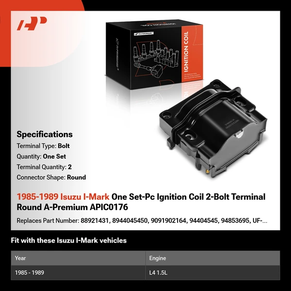 1985-1989 Isuzu I-Mark One Set-Pc Ignition Coil 2-Bolt Terminal Round A-Premium APIC0176