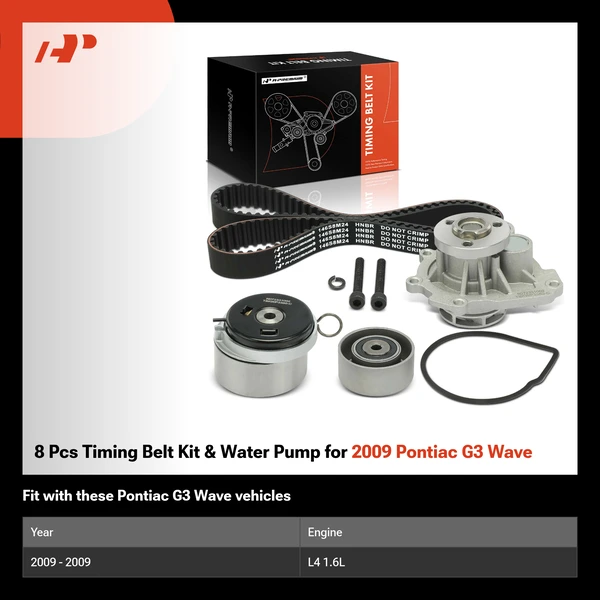 8 Pcs Timing Belt Kit & Water Pump for 2009 Pontiac G3 Wave