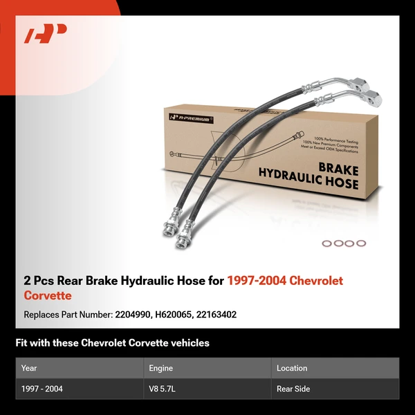2 Pcs Rear Brake Hydraulic Hose for 1997-2004 Chevrolet Corvette