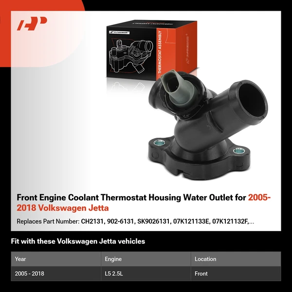 Front Engine Coolant Thermostat Housing Water Outlet for 2005-2018 Volkswagen Jetta
