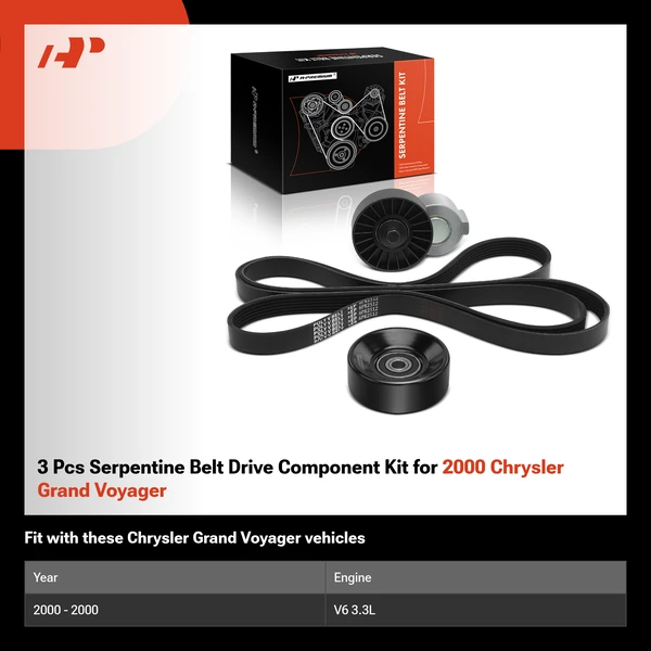 3 Pcs Serpentine Belt Drive Component Kit for 2000 Chrysler Grand Voyager