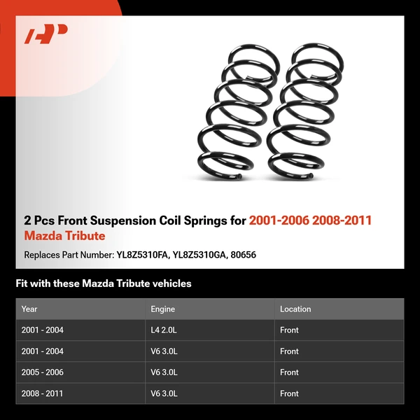 2 Pcs Front Suspension Coil Springs for 2001-2006 2008-2011 Mazda Tribute