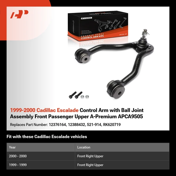 1999-2000 Cadillac Escalade Control Arm with Ball Joint Assembly Front Passenger Upper A-Premium APCA9505