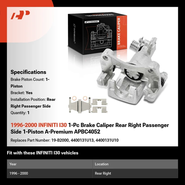 1996-2000 INFINITI I30 1-Pc Brake Caliper Rear Right Passenger Side 1-Piston A-Premium APBC4052