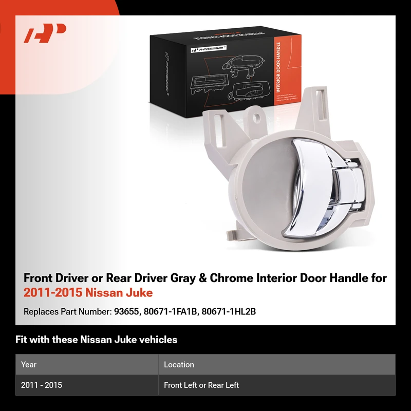 Front Driver or Rear Driver Gray & Chrome Interior Door Handle for 2011-2015 Nissan Juke