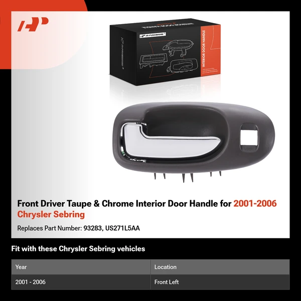 Front Driver Taupe & Chrome Interior Door Handle for 2001-2006 Chrysler Sebring