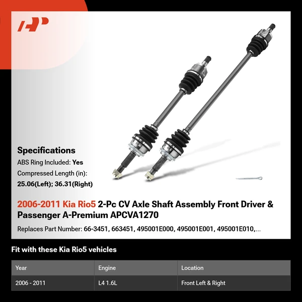 2006-2011 Kia Rio5 2-Pc CV Axle Shaft Assembly Front Driver & Passenger A-Premium APCVA1270