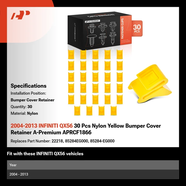 2004-2013 INFINITI QX56 30 Pcs Nylon Yellow Bumper Cover Retainer A-Premium APRCF1866