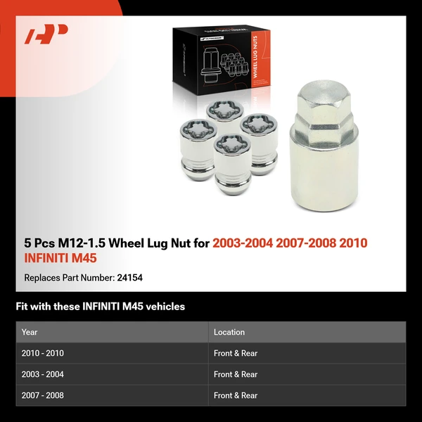 5 Pcs M12-1.5 Wheel Lug Nut for 2003-2004 2007-2008 2010 INFINITI M45