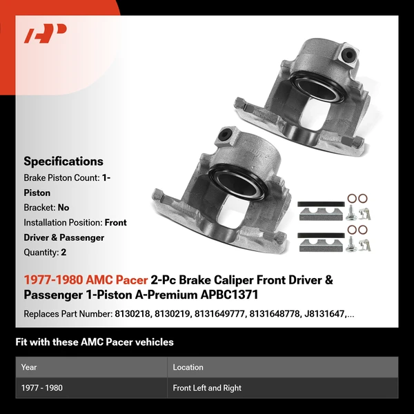 1977-1980 AMC Pacer 2-Pc Brake Caliper Front Driver & Passenger 1-Piston A-Premium APBC1371