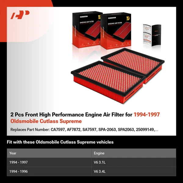 2 Pcs Front High Performance Engine Air Filter for 1994-1997 Oldsmobile Cutlass Supreme