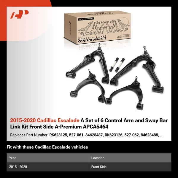 2015-2020 Cadillac Escalade A Set of 6 Control Arm and Sway Bar Link Kit Front Side A-Premium APCA5464
