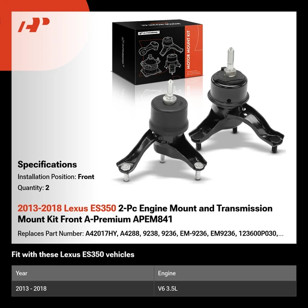 2013-2018 Lexus ES350 2-Pc Engine Mount and Transmission Mount Kit Front A-Premium APEM841