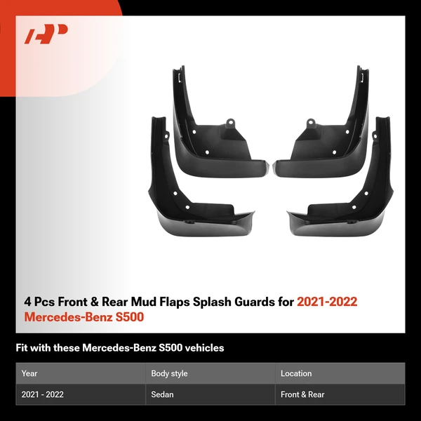 4 Pcs Front & Rear Mud Flaps Splash Guards for 2021-2022 Mercedes-Benz S500