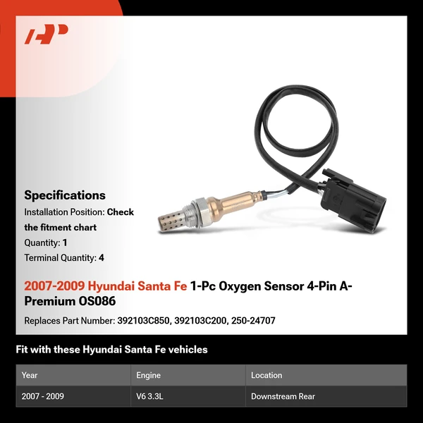 2007-2009 Hyundai Santa Fe 1-Pc Oxygen Sensor 4-Pin A-Premium OS086