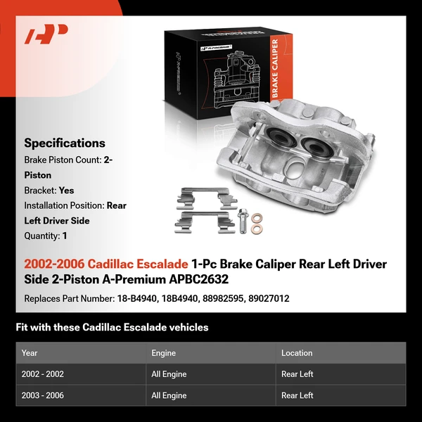 2002-2006 Cadillac Escalade 1-Pc Brake Caliper Rear Left Driver Side 2-Piston A-Premium APBC2632