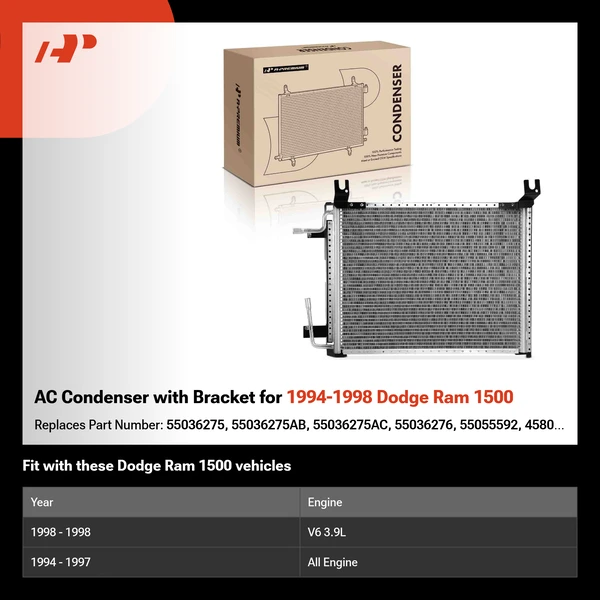 AC Condenser with Bracket for 1994-1998 Dodge Ram 1500