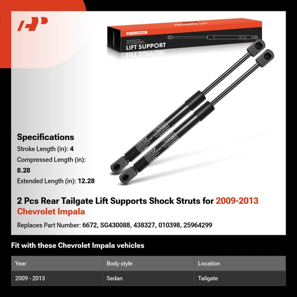 2 Pcs Rear Tailgate Lift Supports Shock Struts for 2009-2013 Chevrolet Impala