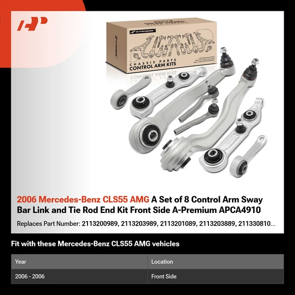 2006 Mercedes-Benz CLS55 AMG A Set of 8 Control Arm Sway Bar Link and Tie Rod End Kit Front Side A-Premium APCA4910