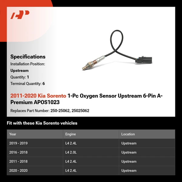 2011-2020 Kia Sorento 1-Pc Oxygen Sensor Upstream 6-Pin A-Premium APOS1023