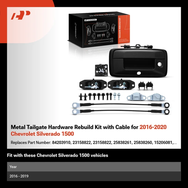 Metal Tailgate Hardware Rebuild Kit with Cable for 2016-2020 Chevrolet Silverado 1500