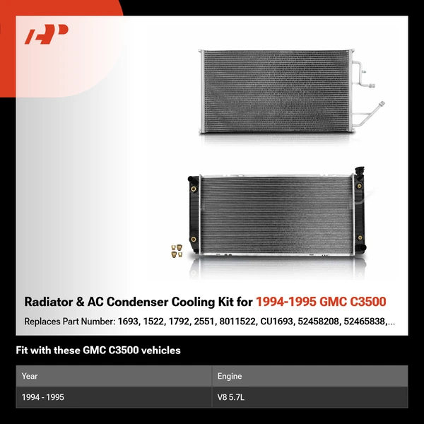 Radiator & AC Condenser Cooling Kit for 1994-1995 GMC C3500
