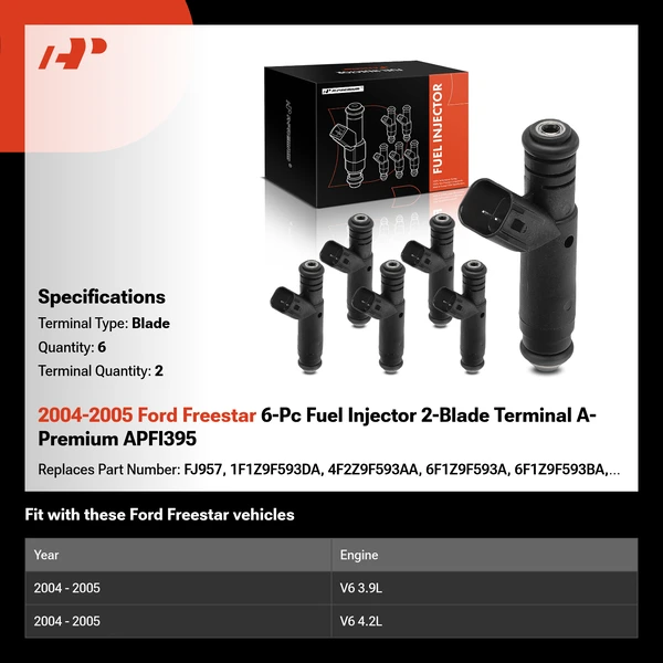 2004-2005 Ford Freestar 6-Pc Fuel Injector 2-Blade Terminal A-Premium APFI395