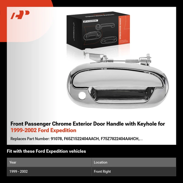 Front Passenger Chrome Exterior Door Handle with Keyhole for 1999-2002 Ford Expedition