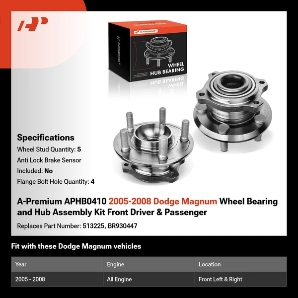 A-Premium APHB0410 2005-2008 Dodge Magnum Wheel Bearing and Hub Assembly Kit Front Driver & Passenger