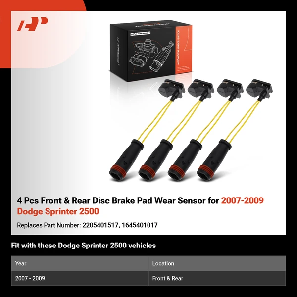 4 Pcs Front & Rear Disc Brake Pad Wear Sensor for 2007-2009 Dodge Sprinter 2500