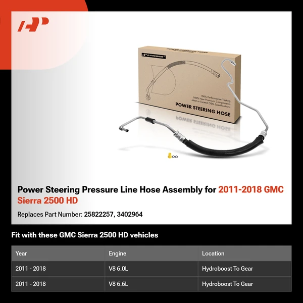 Power Steering Pressure Line Hose Assembly for 2011-2018 GMC Sierra 2500 HD