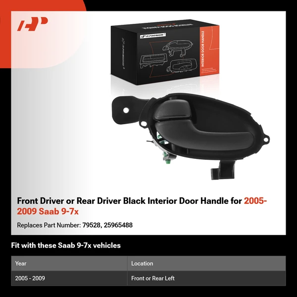 Front Driver or Rear Driver Black Interior Door Handle for 2005-2009 Saab 9-7x