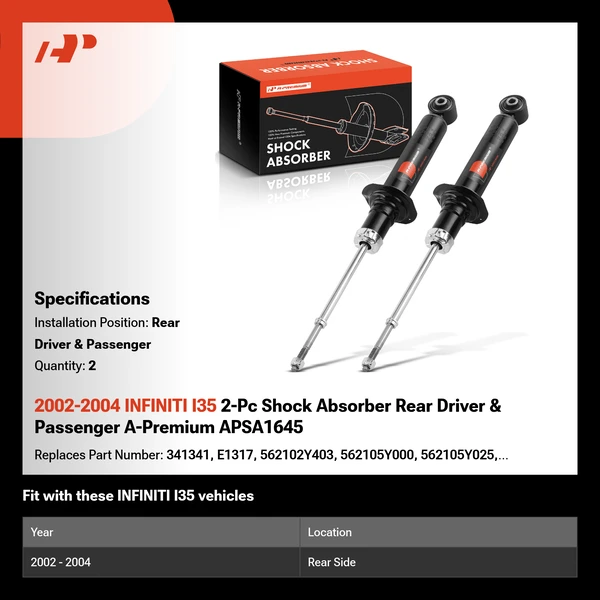 2002-2004 INFINITI I35 2-Pc Shock Absorber Rear Driver & Passenger A-Premium APSA1645