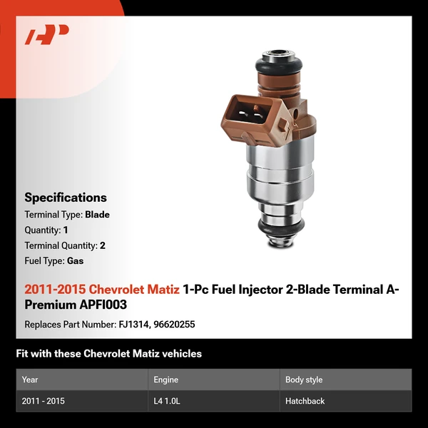 2011-2015 Chevrolet Matiz 1-Pc Fuel Injector 2-Blade Terminal A-Premium APFI003