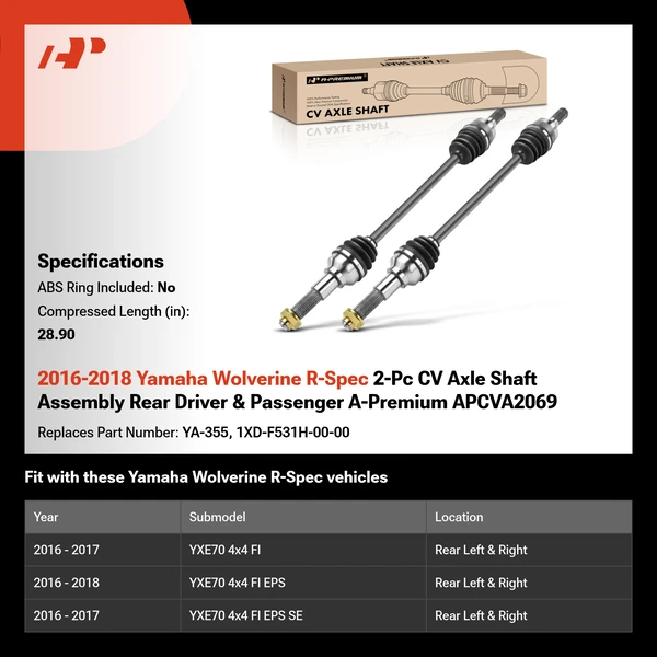 2016-2018 Yamaha Wolverine R-Spec 2-Pc CV Axle Shaft Assembly Rear Driver & Passenger A-Premium APCVA2069