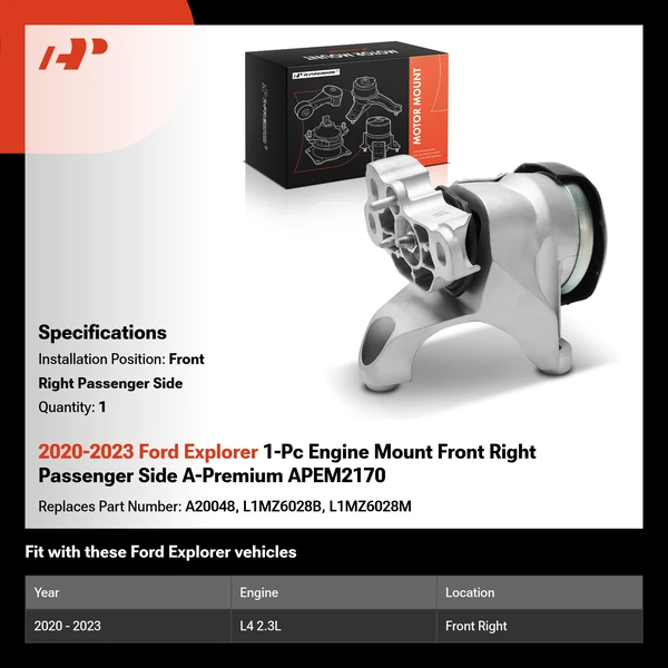 2020-2023 Ford Explorer 1-Pc Engine Mount Front Right Passenger Side A-Premium APEM2170