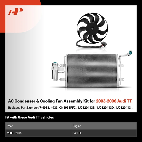 AC Condenser & Cooling Fan Assembly Kit for 2003-2006 Audi TT