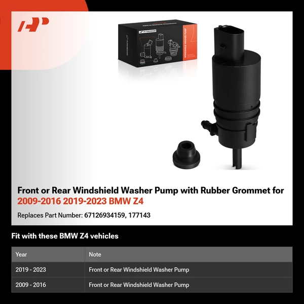 Front or Rear Windshield Washer Pump with Rubber Grommet for 2009-2016 2019-2023 BMW Z4