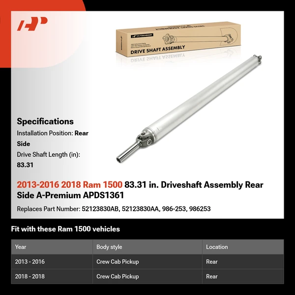2013-2016 2018 Ram 1500 83.31 in. Driveshaft Assembly Rear Side A-Premium APDS1361