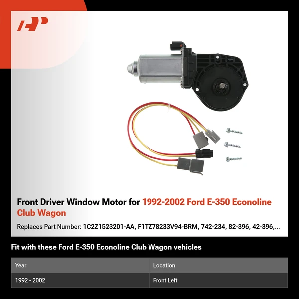 Front Driver Window Motor for 1992-2002 Ford E-350 Econoline Club Wagon