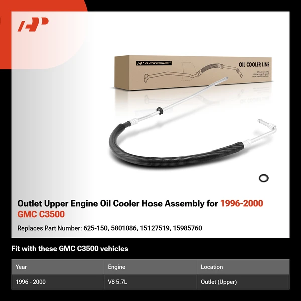Outlet Upper Engine Oil Cooler Hose Assembly for 1996-2000 GMC C3500