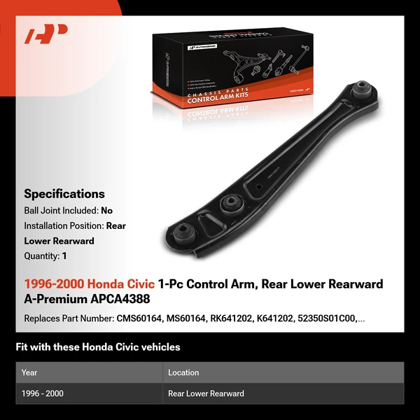 1996-2000 Honda Civic 1-Pc Control Arm, Rear Lower Rearward A-Premium APCA4388