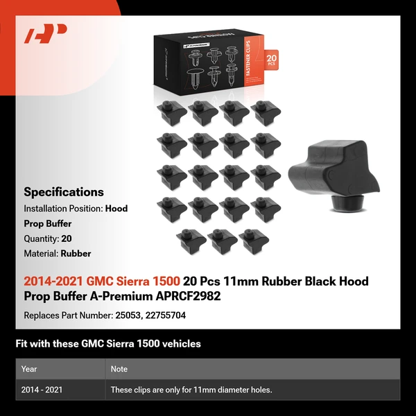 2014-2021 GMC Sierra 1500 20 Pcs 11mm Rubber Black Hood Prop Buffer A-Premium APRCF2982
