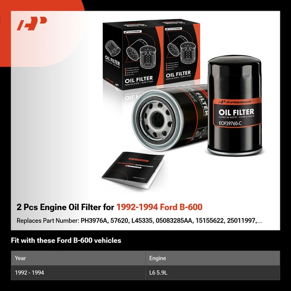 2 Pcs Engine Oil Filter for 1992-1994 Ford B-600