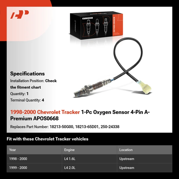 1998-2000 Chevrolet Tracker 1-Pc Oxygen Sensor 4-Pin A-Premium APOS0668