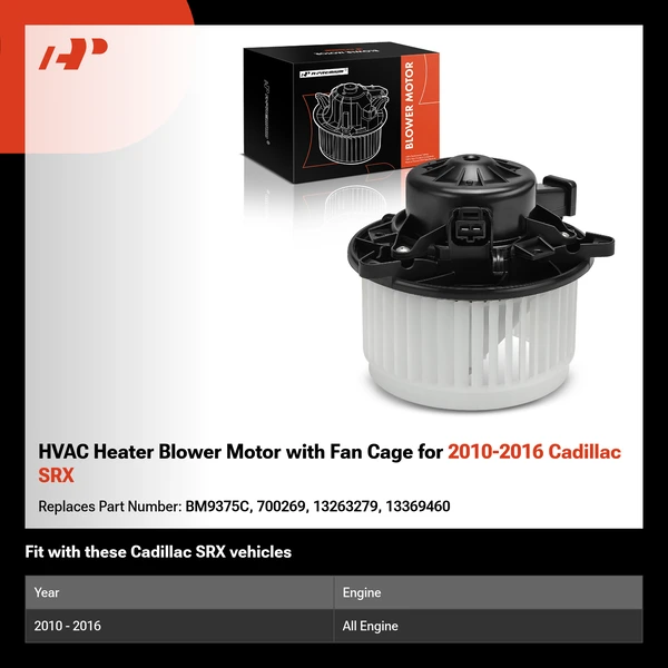 HVAC Heater Blower Motor with Fan Cage for 2010-2016 Cadillac SRX