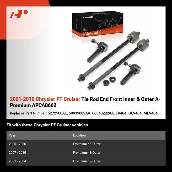2001-2010 Chrysler PT Cruiser Tie Rod End Front Inner & Outer A-Premium APCA8662